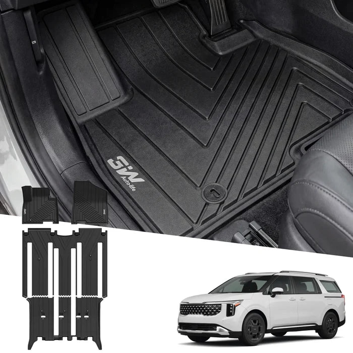 3W 1-3 Row Floor Mats for Kia Carnival Gasoline Model & 8-Seat 2022-2026, Custom Fit All Weather TPE Floor Liner Accessoires, Black