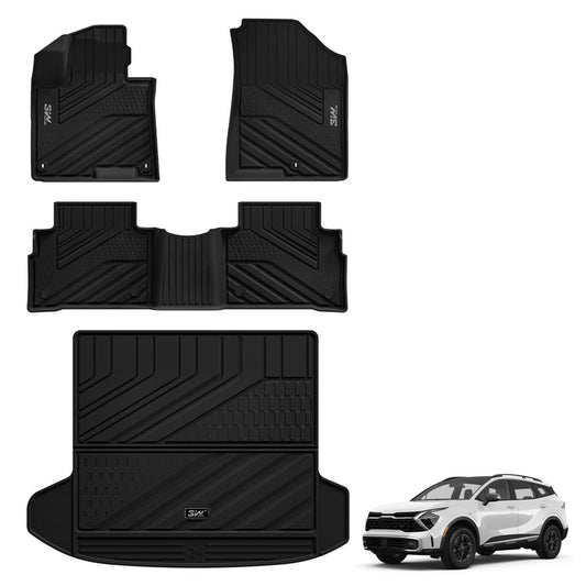 3W Floor Mats & Cargo Liner (with Subwoofer) Fit Kia Sportage (Not Fit Hybrid or PHEV) 2023-2025 2026 TPE All Weather Custom Fit Floor Liner for Kia Sportage Full Set Car Mats, Black