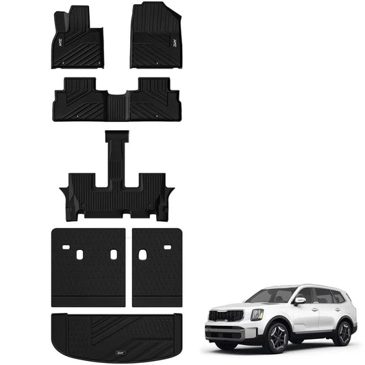 3W Kia Telluride 2020-2025 (Gas Models) Fits 7 & 8 Seat Custom Floor Mats& Cargo Liner Thorex™ All-Weather Protection - 3Wliners