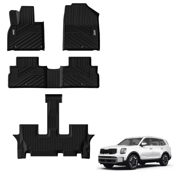 3W Kia Telluride 2020-2025 (Gas Models) Fits 7 & 8 Seat Custom Floor Mats& Cargo Liner Thorex™ All-Weather Protection - 3Wliners