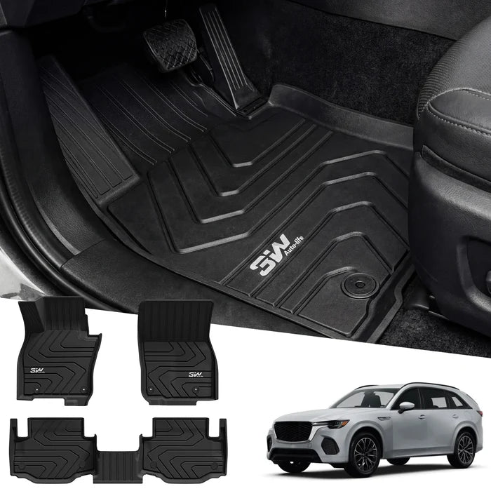 3W Floor Liner Fit for 2025 2026 Mazda CX-70 (Include PHEV), All Weather Protection TPE Heavy Duty Non-Slip Automotive CX70 Floor Liners Accessories, Black