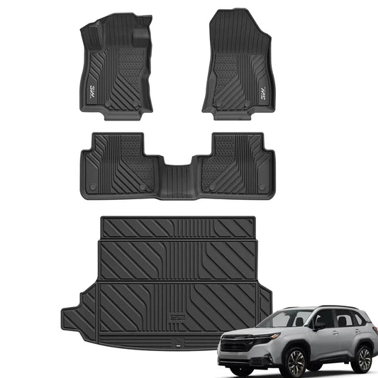 3W Floor Mats Custom Fit for Subaru Forester 2025, TPE All Weather Floor Liner for Subaru Forester 1st and 2nd Row Full Set Car Mats Trunk Mats Forester Accessories