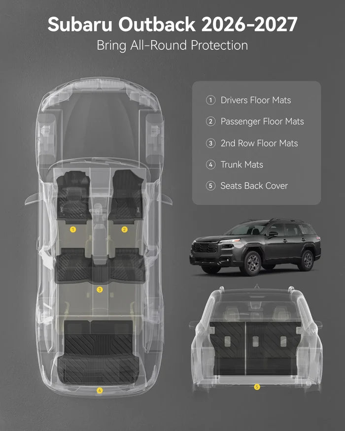 Floor Mats Full Set for 2027 2026 Subaru Outback, Floor Mats Cargo Liner Backrest Mats, All Weather TPE Custom Fit Easy Clean Durable Floor Liners, Car Accessories, Black