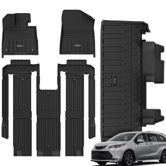 3W Toyota 2025 Sienna Platinum 7 Seat Custom Floor Mats / Trunk Mat