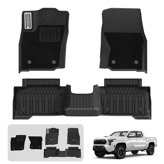 3W Floor Mats&Carpet for Toyota Tacoma 2024-2026 Double Cab Auto Tran(Not Fit Hybrid & XtraCab) with Metal Pedals, TPE All Weather Custom Fit Floor Liner for Tacoma TRD/SR/SR5/limited Car Liners.