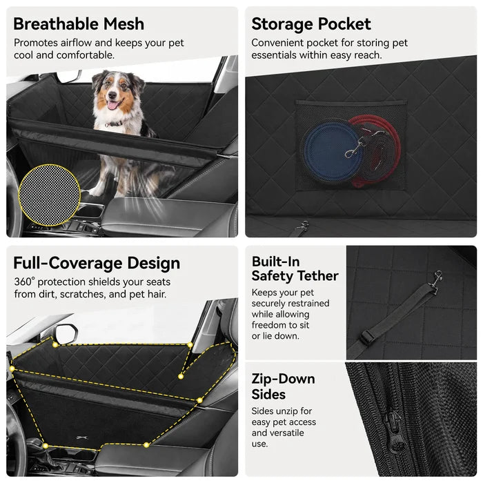 Front Seat Dog Car Seat with Safety Buckle Detachable & Waterproof Car Door Full Protection Pet Scratch-Proof Black Passenger Seats Cover Protector for SUV Trucks
