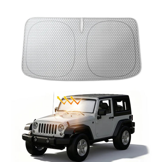 3W Graphene Car Windshield Sun Shade, Fit for Jeep Wrangler
Gladiator/ Ford Bronco Advanced Heat Dissipation Fabric Car Window Shades, Blocks 99% UV & Infrared Rays(60" L x 21" W)