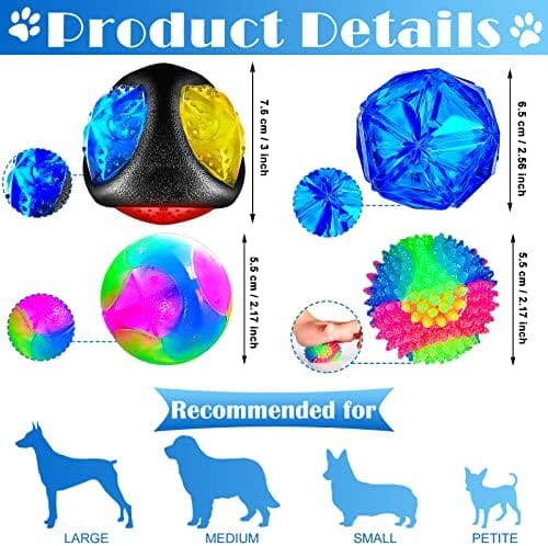 4 Pieces Light up Dog Ball Spiny Light up Dog Ball Toys Pet Clever