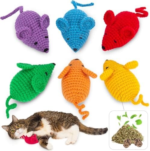 6 Woolen Yarn Crochet Mouse Catnip Toys for Indoor Cats Cat Toys Pet Clever