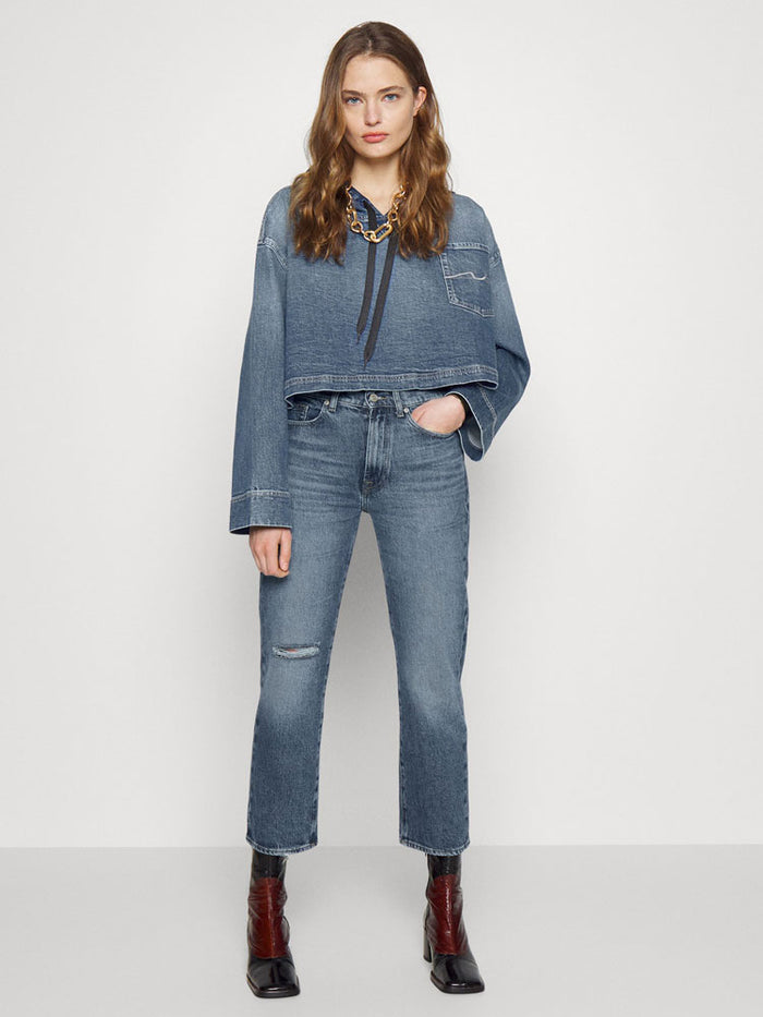 7 For All Mankind Logan Stovepipe Straight Jeans Dark Blue