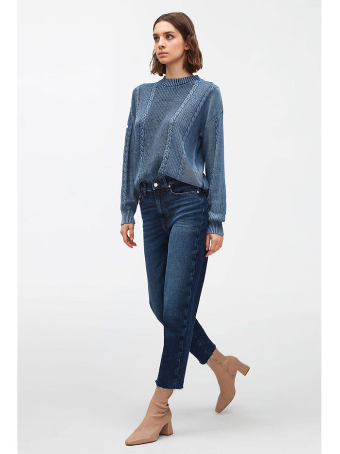 7 For All Mankind Malia Straight Jeans with Raw Hem Dark Blue
