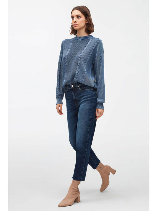 7 For All Mankind Malia Straight Jeans with Raw Hem Dark Blue