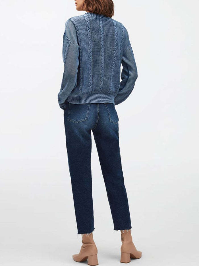7 For All Mankind Malia Straight Jeans with Raw Hem Dark Blue