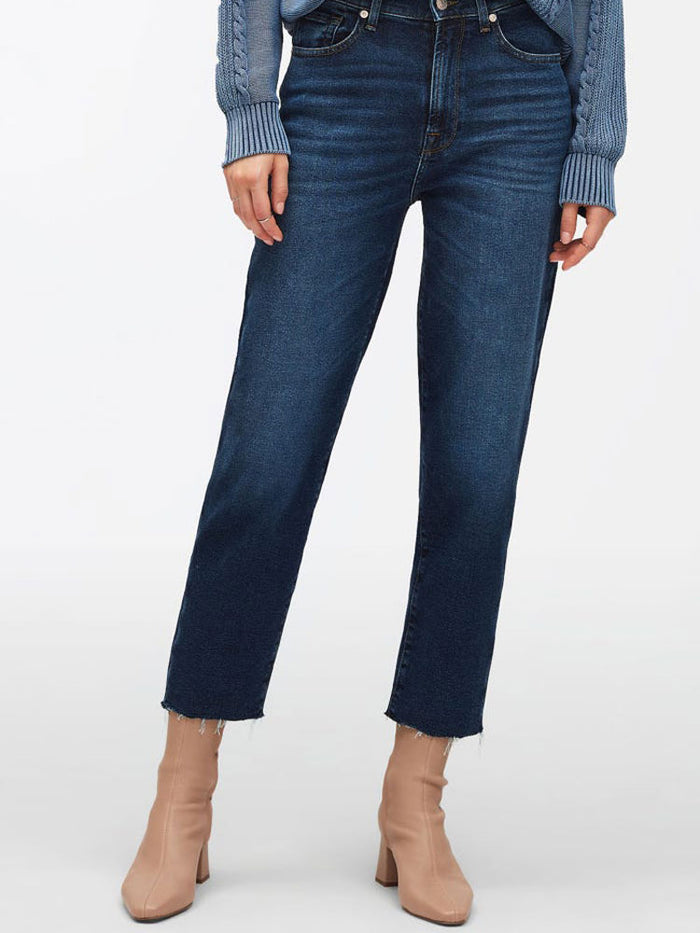 7 For All Mankind Malia Straight Jeans with Raw Hem Dark Blue