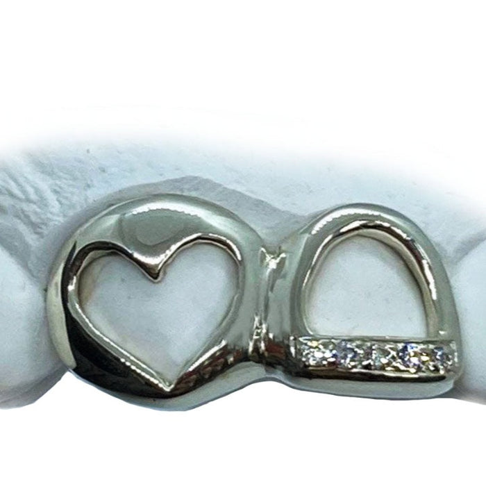 .925 Sterling Silver Open Face Diamond & Heart Window Grillz Top or Bottom 2pc