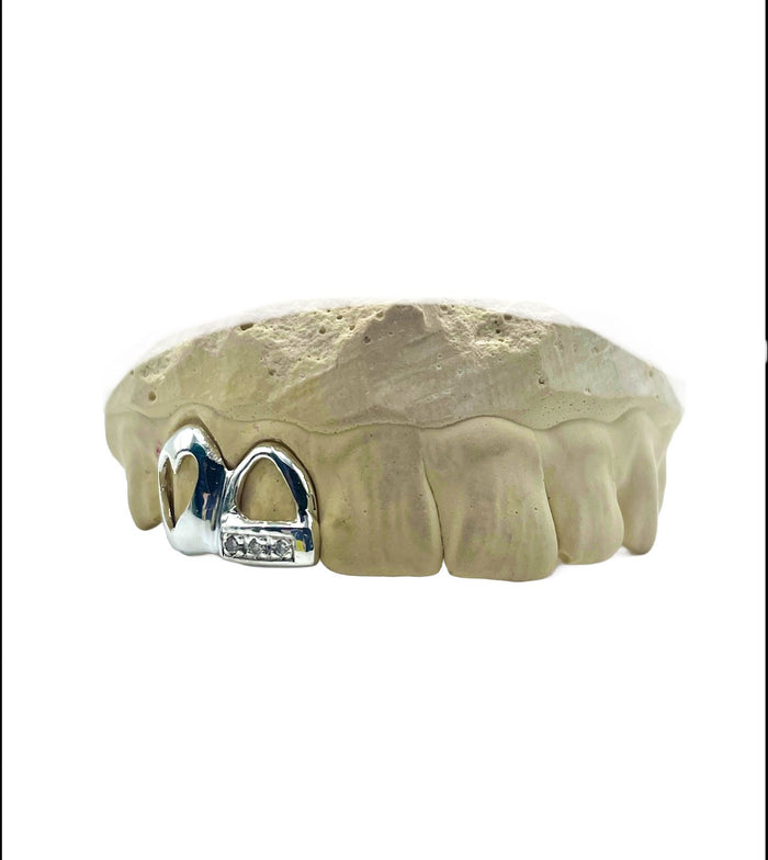 .925 Sterling Silver Open Face Diamond & Heart Window Grillz Top or Bottom 2pc