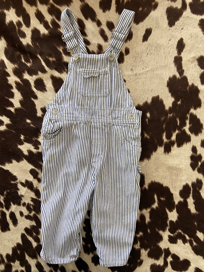 Pre-Loved Blue/White Striped Overalls Size 24M - Deer Creek Mercantile