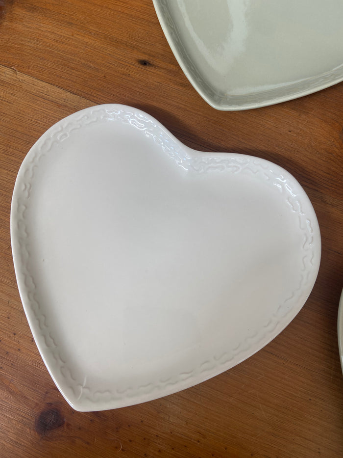 Vintage Heart Saucer Plates Set/4 Green & White - Deer Creek Mercantile