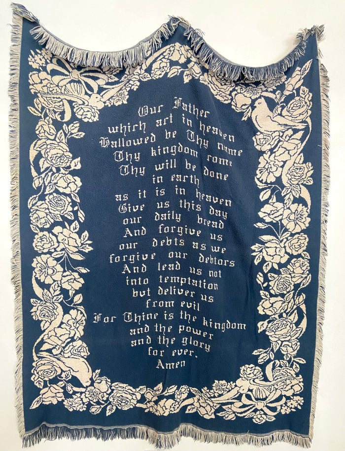 Vintage Blue Floral Lord's Prayer Tapestry Blanket - Deer Creek Mercantile