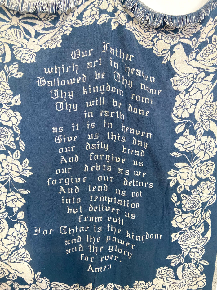 Vintage Blue Floral Lord's Prayer Tapestry Blanket - Deer Creek Mercantile