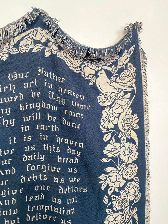 Vintage Blue Floral Lord's Prayer Tapestry Blanket - Deer Creek Mercantile