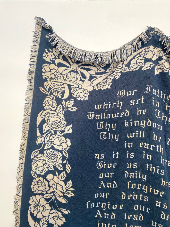 Vintage Blue Floral Lord's Prayer Tapestry Blanket - Deer Creek Mercantile
