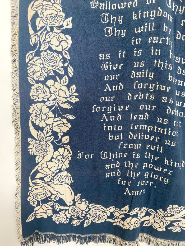 Vintage Blue Floral Lord's Prayer Tapestry Blanket - Deer Creek Mercantile