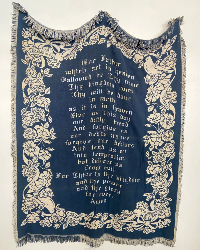 Vintage Blue Floral Lord's Prayer Tapestry Blanket - Deer Creek Mercantile