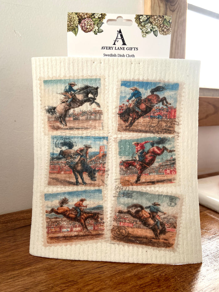 Cowboy Stamps Western Swedish Dish Cloth - Deer Creek Mercantile