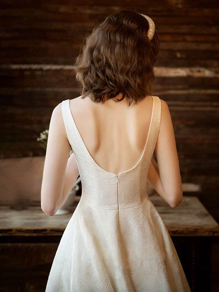 A-Line Ankle Length Jacquard Satin Wedding Dress 684433736237 - COCOMELODY