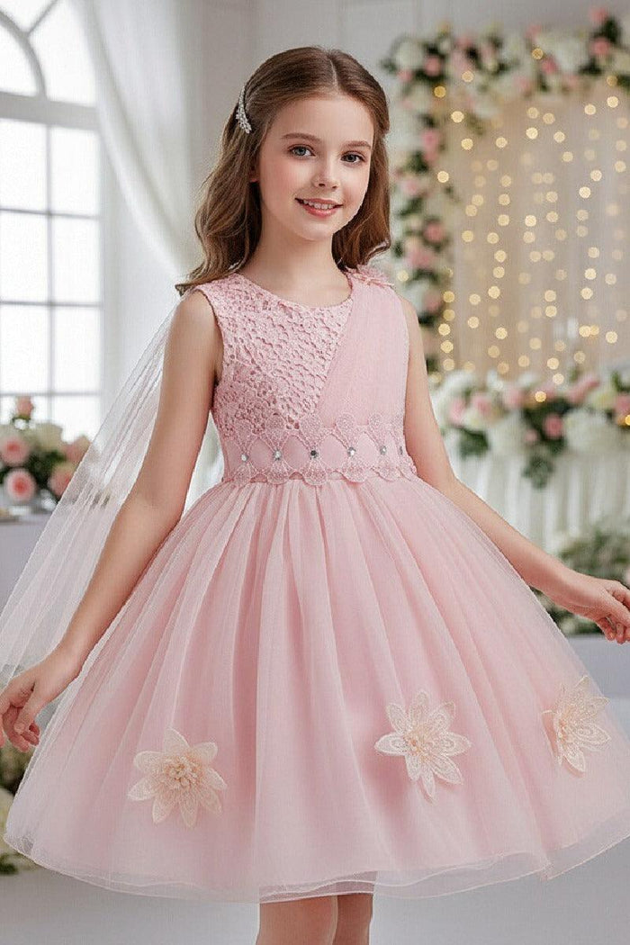 A-Line Asymmetric Single Tulle Scoop Neck Knee Length Flower Girl Dresses 1031495780881