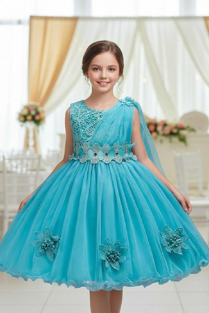 A-Line Asymmetric Single Tulle Scoop Neck Knee Length Flower Girl Dresses 1031495780881