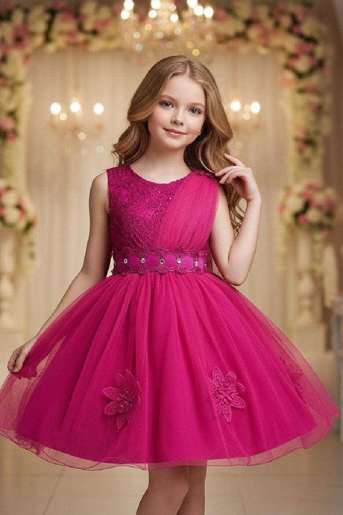 A-Line Asymmetric Single Tulle Scoop Neck Knee Length Flower Girl Dresses 1031495780881