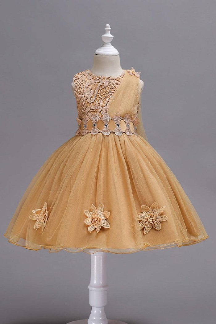 A-Line Asymmetric Single Tulle Scoop Neck Knee Length Flower Girl Dresses 1031495780881