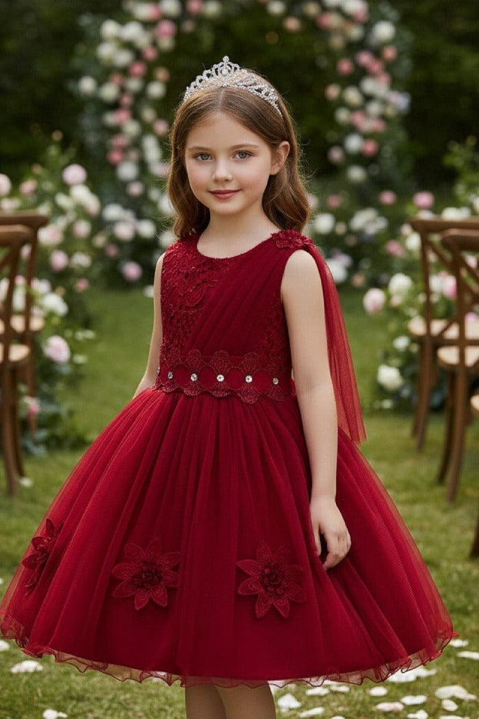 A-Line Asymmetric Single Tulle Scoop Neck Knee Length Flower Girl Dresses 1031495780881