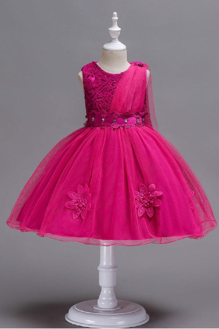 A-Line Asymmetric Single Tulle Scoop Neck Knee Length Flower Girl Dresses 1031495780881