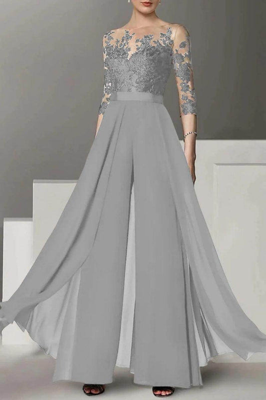 A Line Jewel Neck 3/4 Length Sleeves Floor Length Mother Dresses CM0375 - COCOMELODY