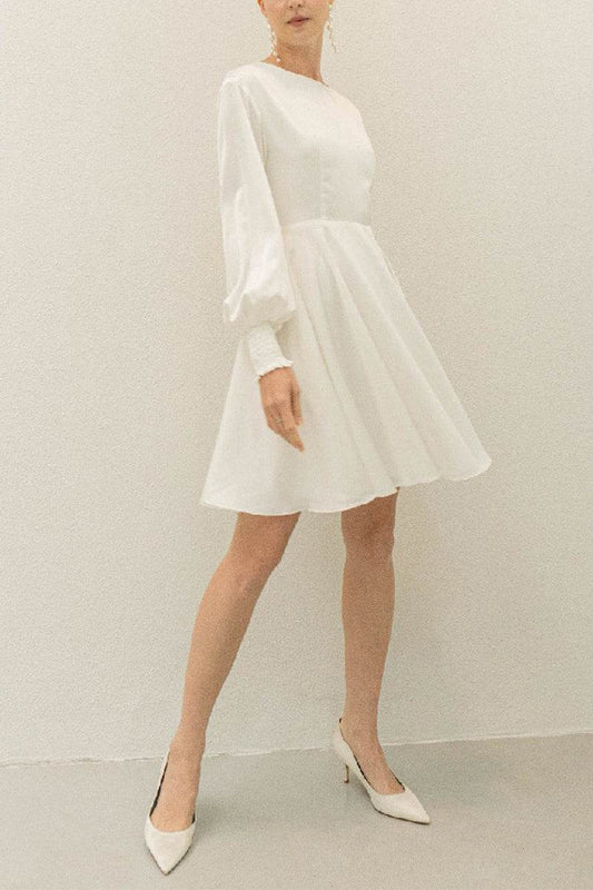 A-Line Knee Length Forged Chiffon Little White Dress 100008 - COCOMELODY