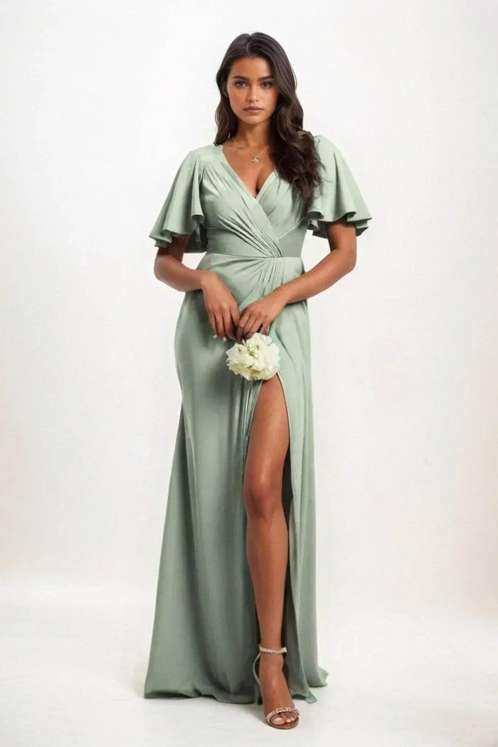 A-Line Maxi Luxe Satin Dress CB0846CS - COCOMELODY