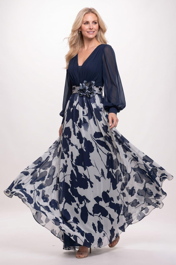 A-Line Maxi Printed Chiffon Mother of the Bride Dress CM0447