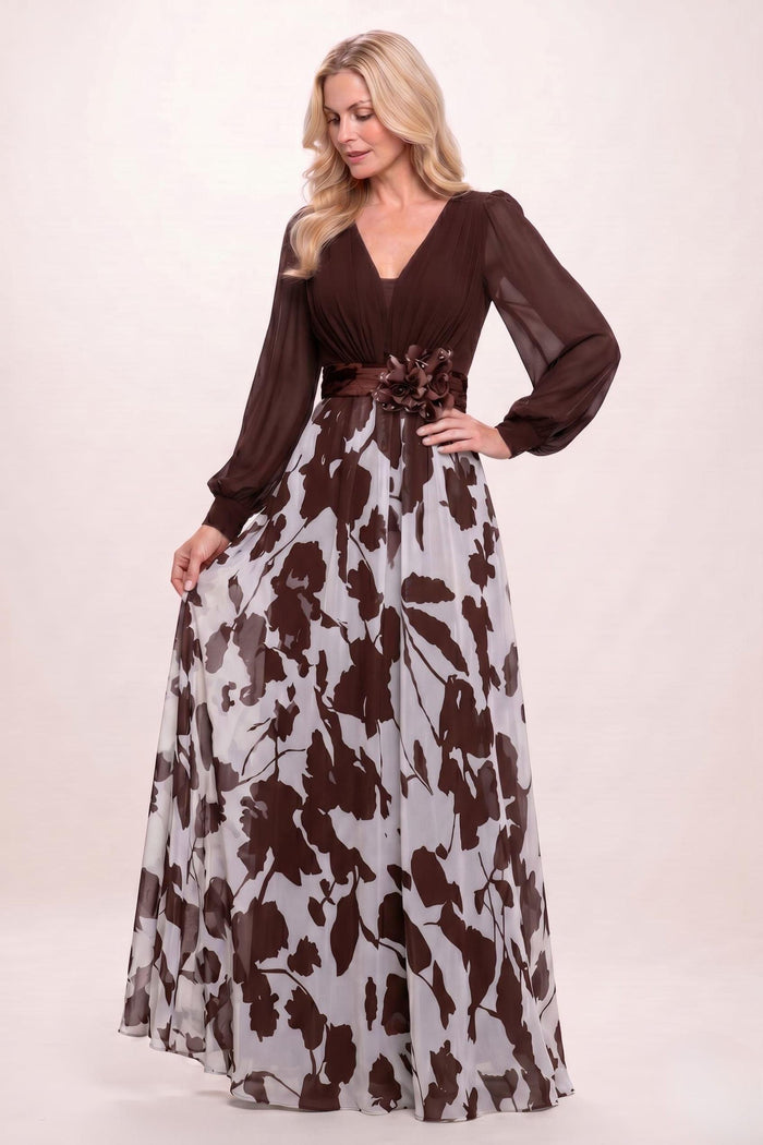 A-Line Maxi Printed Chiffon Mother of the Bride Dress CM0447