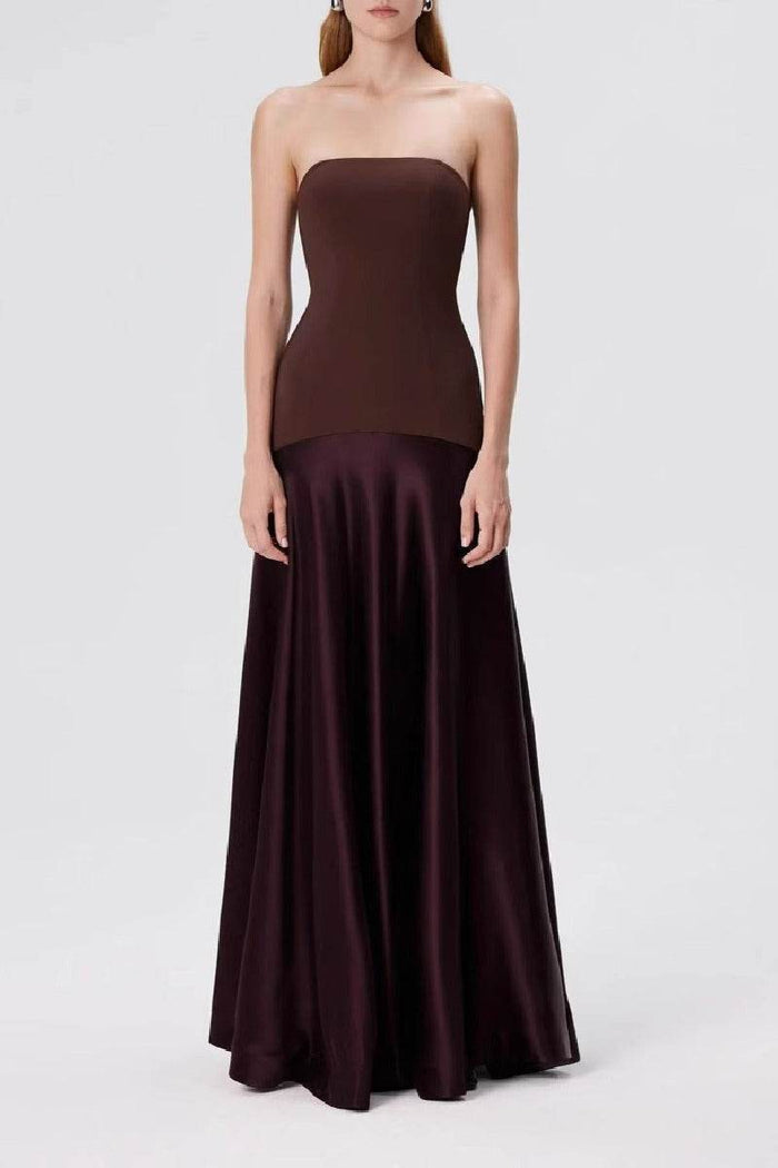 Elegant A-Line Maxi Satin Formal Wedding Guest Dress Strapless Formal Evening Dress COCOMELODY 893459831892