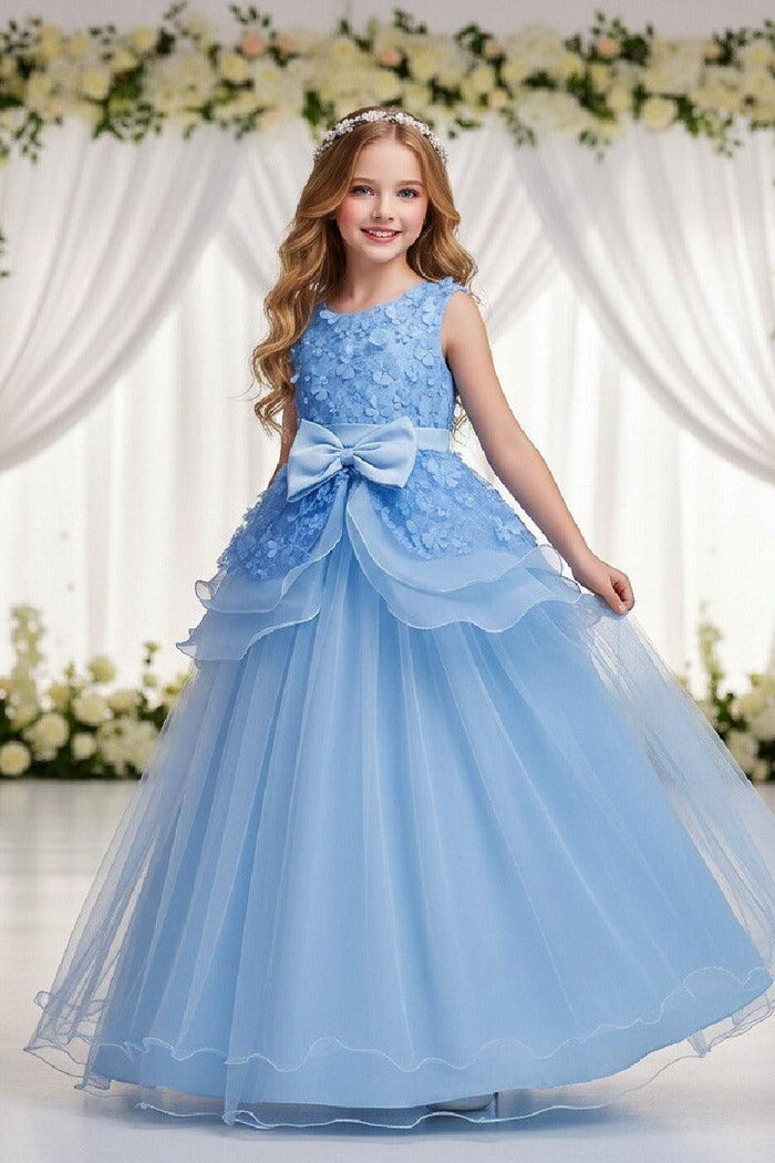A-Line Round Neck Sleeveless Organza Floor Length Flower Girl Dresses 1029094443095