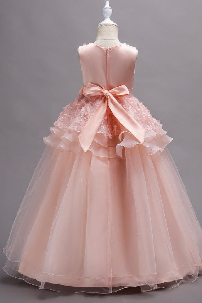 A-Line Round Neck Sleeveless Organza Floor Length Flower Girl Dresses 1029094443095