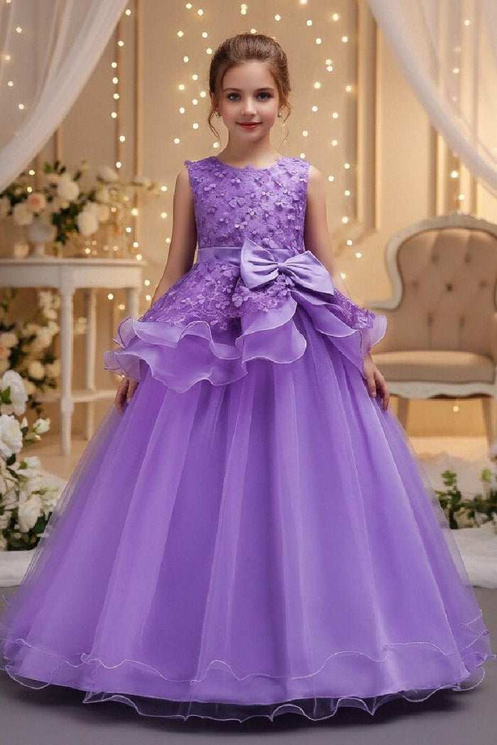 A-Line Round Neck Sleeveless Organza Floor Length Flower Girl Dresses 1029094443095