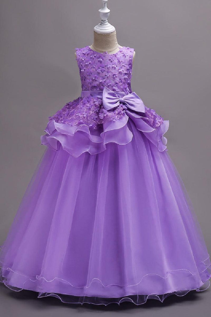 A-Line Round Neck Sleeveless Organza Floor Length Flower Girl Dresses 1029094443095