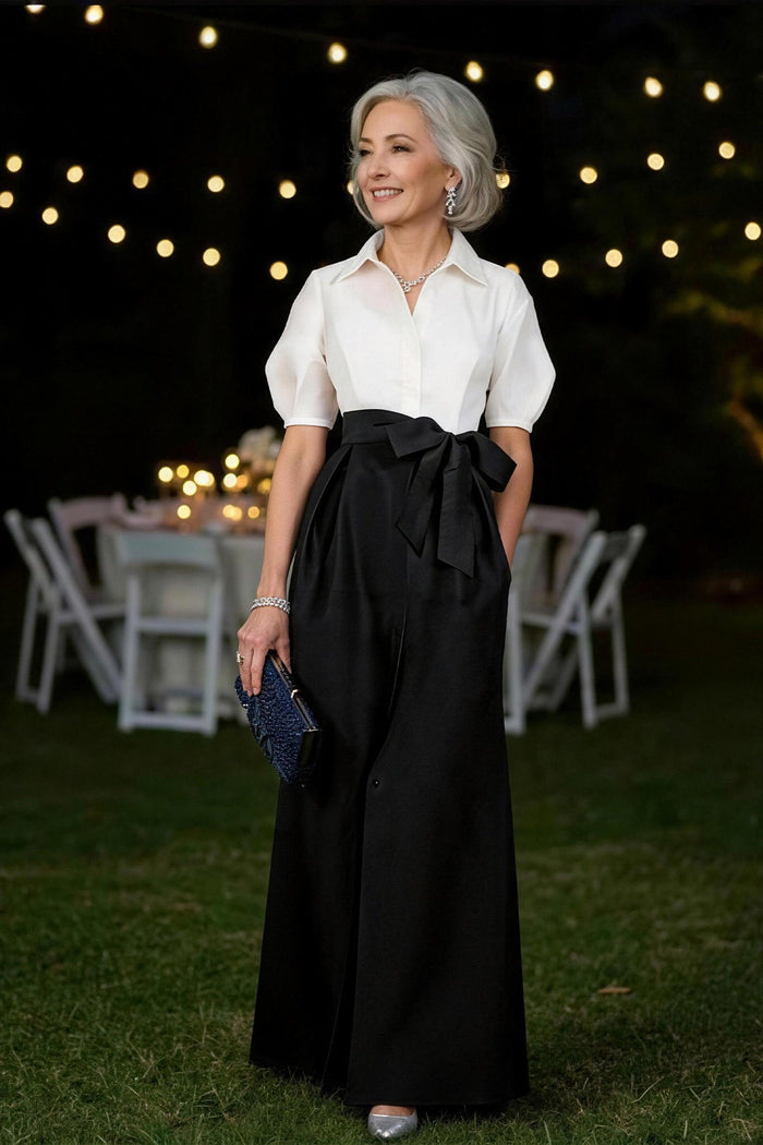 A Line Shirt Collar Short Sleeves Floor Length 2 pieces Mother Dresses CM0347CR