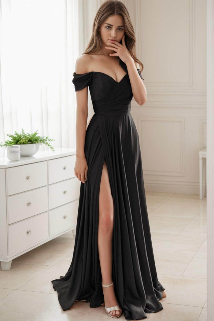 A-Line Sweep-Brush Train Silk-Like Prom Dress CS0432 - COCOMELODY