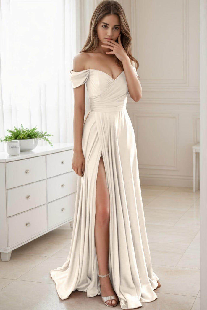 A-Line Sweep-Brush Train Silk-Like Prom Dress CS0432 - COCOMELODY