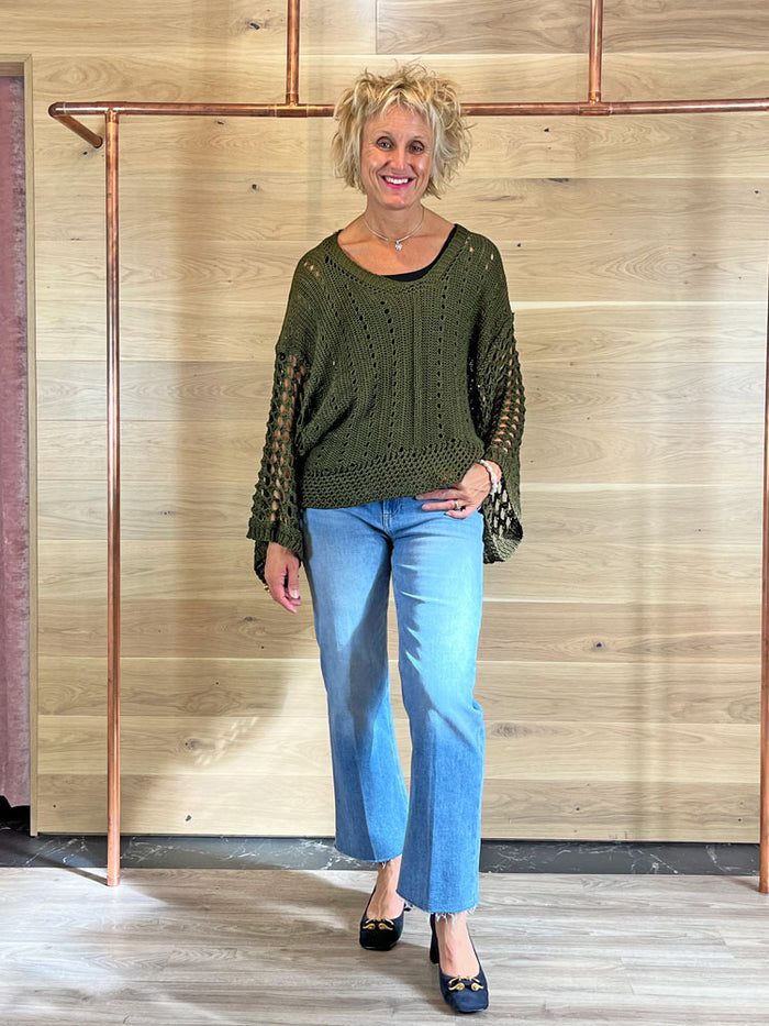 ACL Wide Sleeve Crochet Jumper Khaki